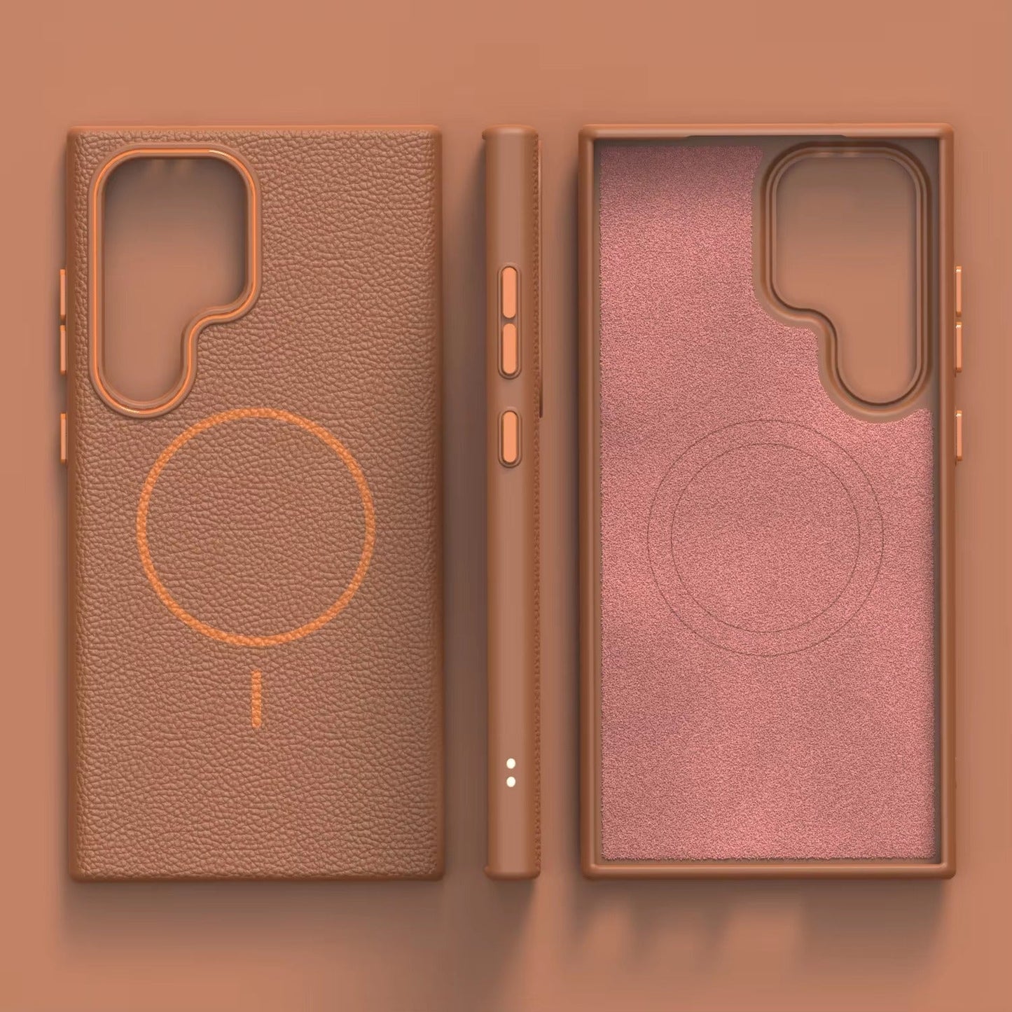 Samsung Galaxy S25 Ultra - Branded Leather Texture MagSafe Compatible Anti-Slip Soft Case