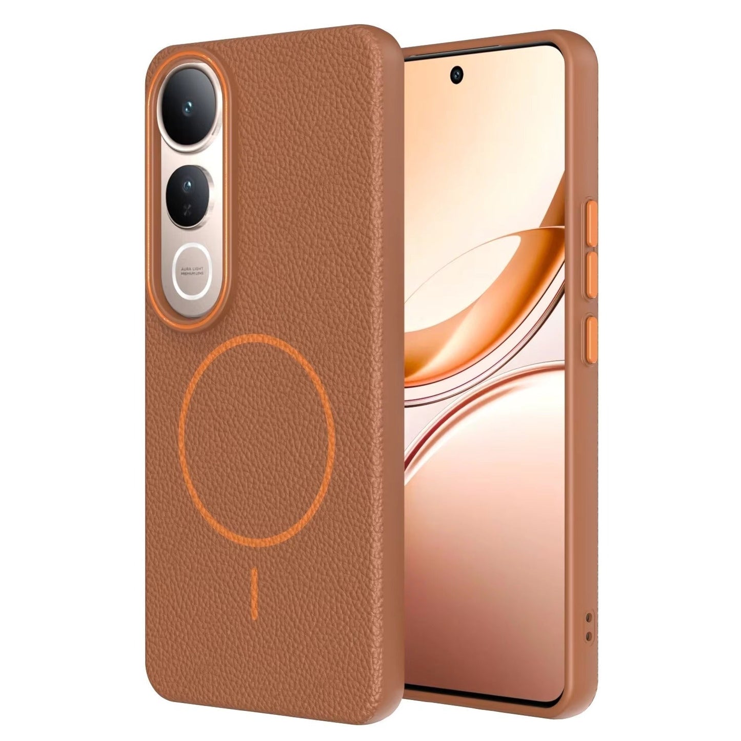 Vivo V50 Lite - Branded Leather Texture MagSafe Compatible Anti-Slip Soft Case