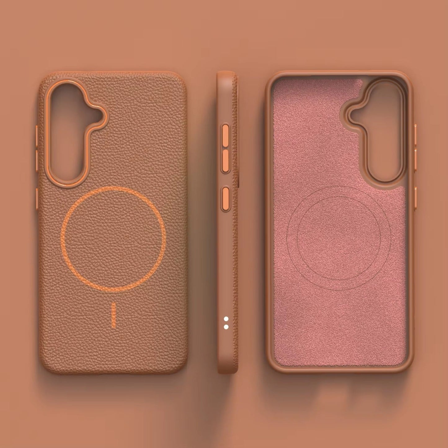 Samsung Galaxy S25 - Branded Leather Texture MagSafe Compatible Anti-Slip Soft Case