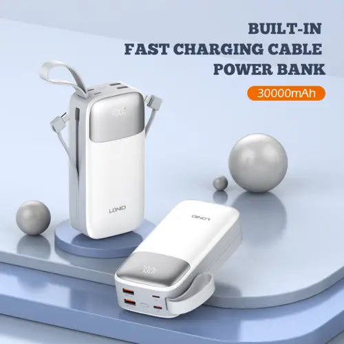 LDNIO 30000mAh Power Bank With Built in USB-C And Lightning Cables (PQ30)