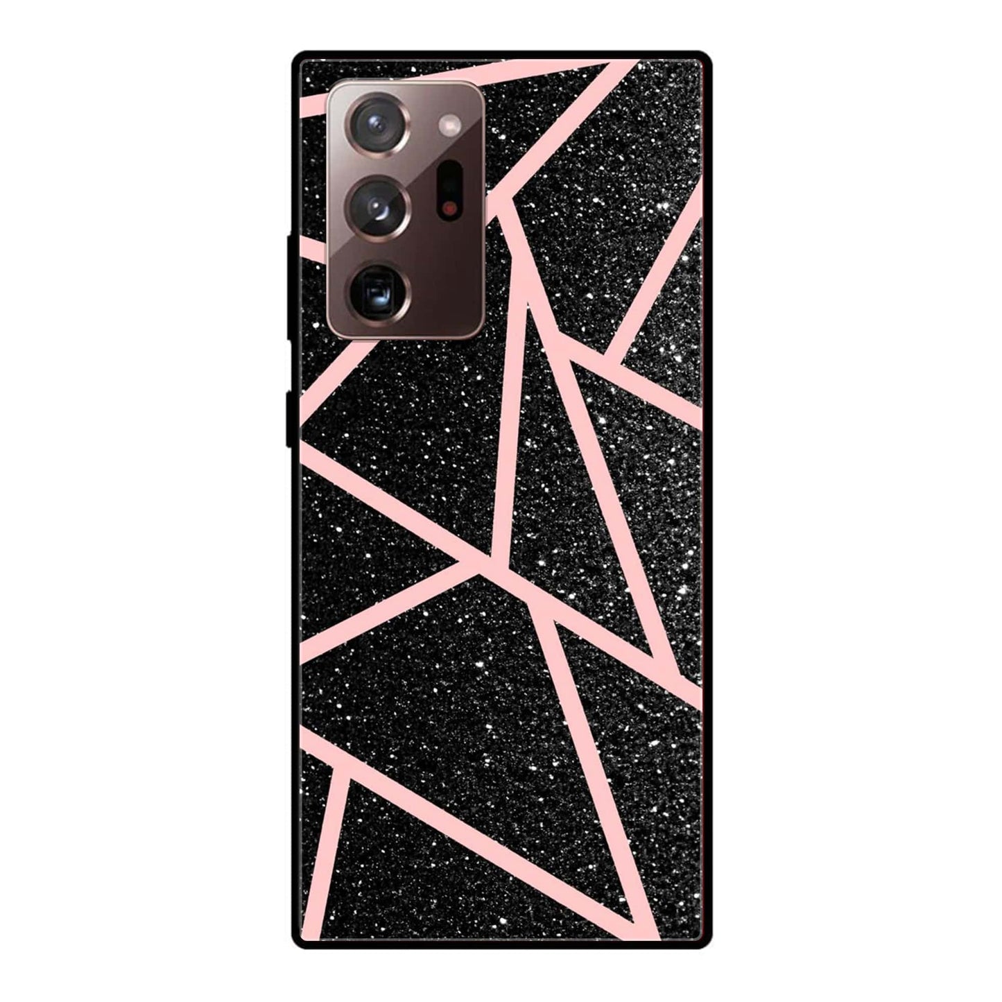 Samsung Galaxy Note 20 Ultra - Black Sparkle Glitter With RoseGold Lines - Premium Printed Glass soft Bumper Shock Proof Case CS-37387