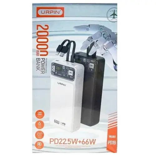 Urpin PD-19 2-Charging Cables 22.5W + 66W Power Bank 20000mAh